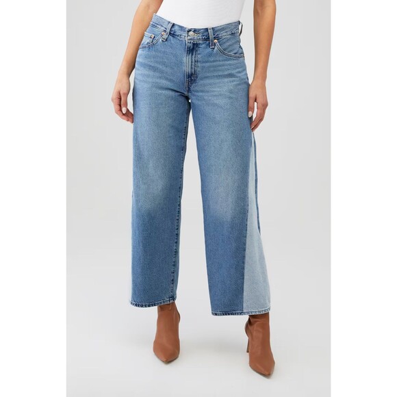 Levis Premium Women Baggy Dad Pieced Denim Jeans Blue Wide Leg Loose Relaxed New - Picture 5 of 16